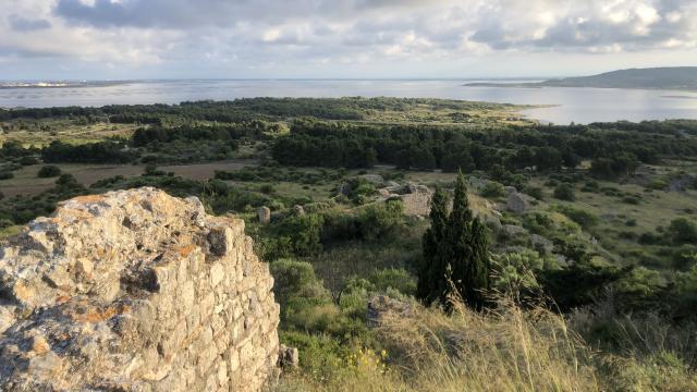 Uitzicht op het meer en de oesterbanken vanaf het Chateau de Leucate