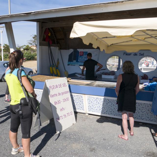 Photo de poissons sur les stands du marché aux poissons de Port Leucate